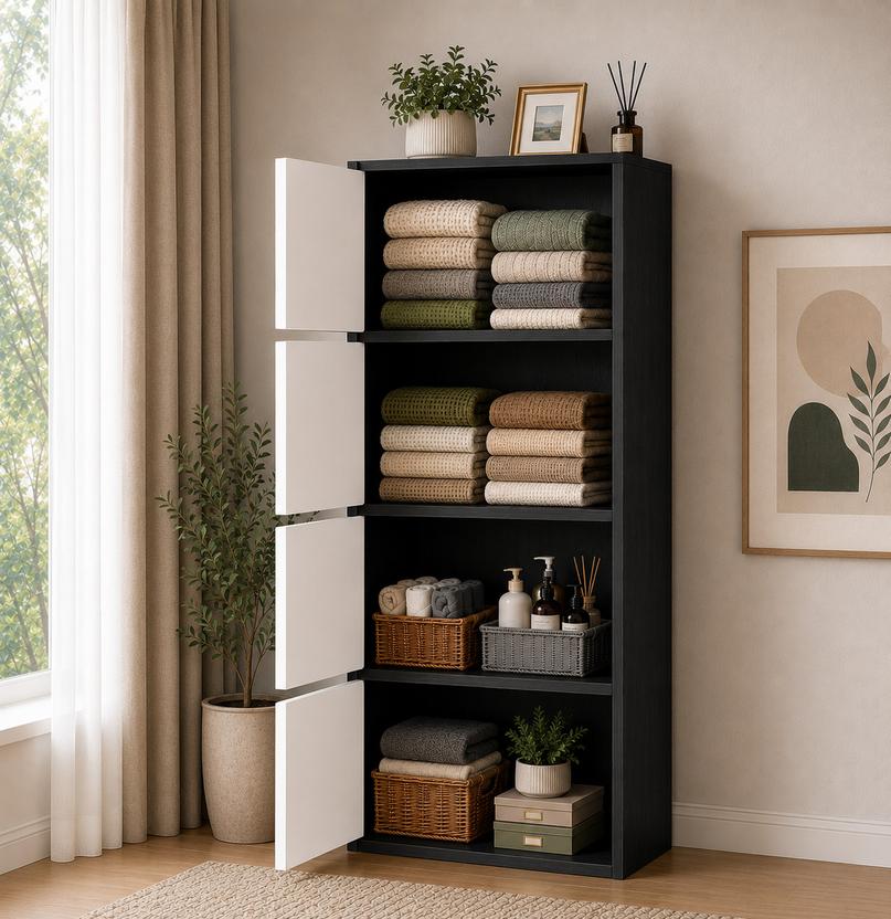 Sasimo 4-Door 4-Shelf Closet Engineered Wood Collapsible Cupboard PC Collapsible Wardrobe