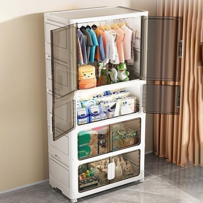 Sasimo 2-Wardrobe 8-Door 4-Shelf Plastic foldable Cupboard PC Collapsible Wardrobe