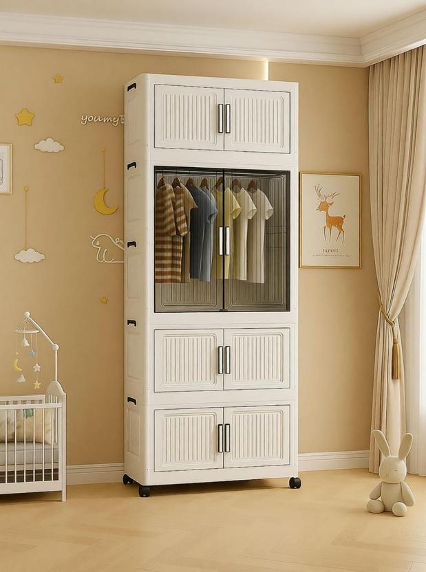 Sasimo 1-Wardrobe 4-Door 4-Shelf Plastic foldable Cupboard PC Collapsible Wardrobe