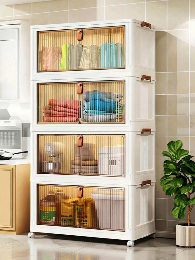 Sasimo 4-Door 4-Shelf Plastic foldable Cupboard PC Collapsible Wardrobe