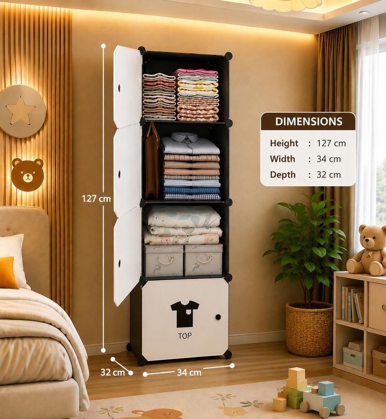 Sasimo 4-Door 4-Shelf Plastic kids Collapsible Cupboard PC Collapsible Wardrobe