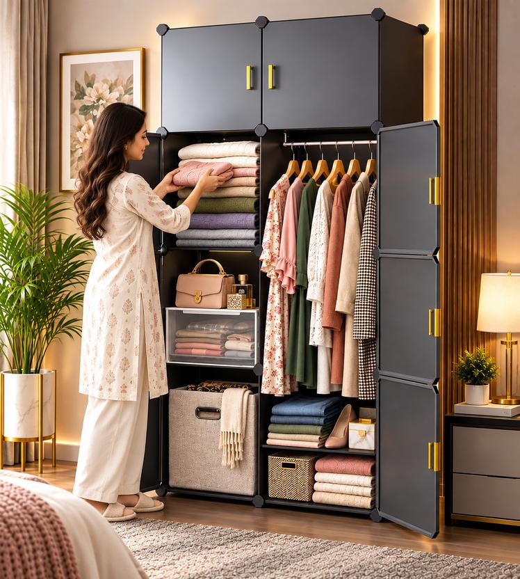 Sasimo 8-Door 8-Shelf Plastic kids Collapsible Cupboard PC Collapsible Wardrobe