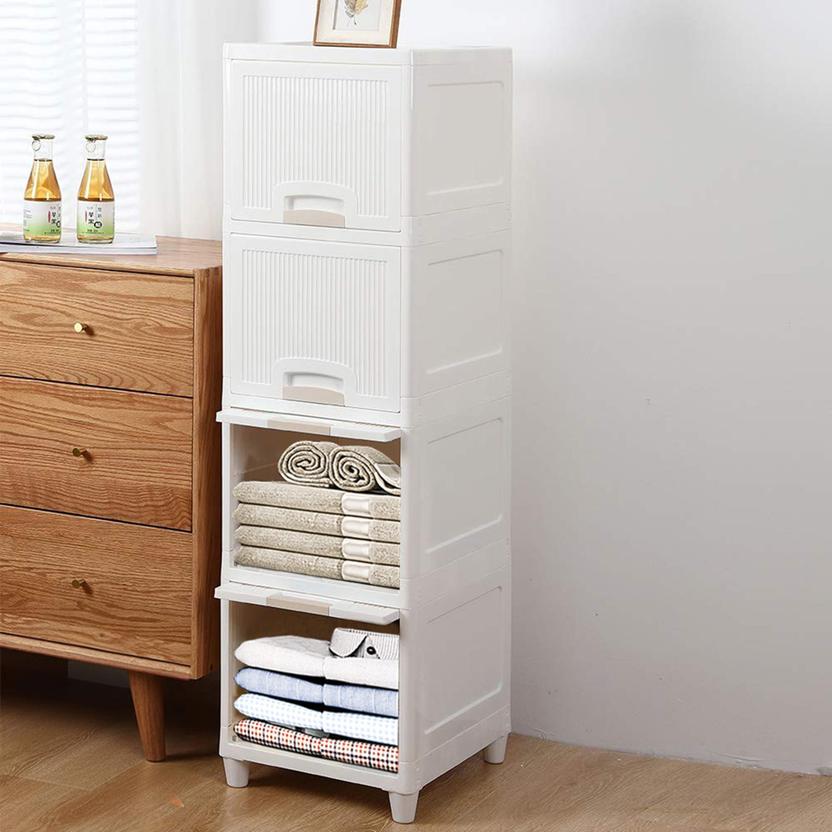 Sasimo 4-Door 4-Shelf Plastic Carbon Steel Collapsible Wardrobe