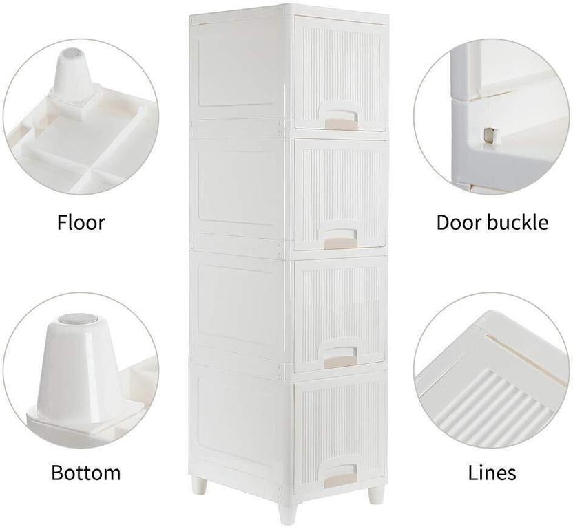 Sasimo 4-Door 4-Shelf Plastic Carbon Steel Collapsible Wardrobe
