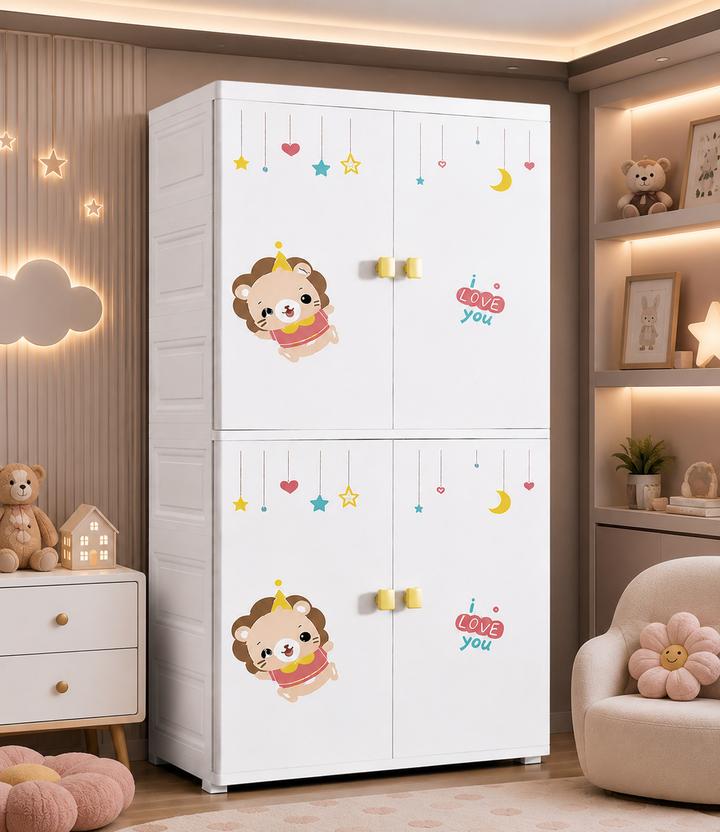 Sasimo 1-Wardrobe 4-Door 2-Shelf Plastic foldable Cupboard PC Collapsible Wardrobe
