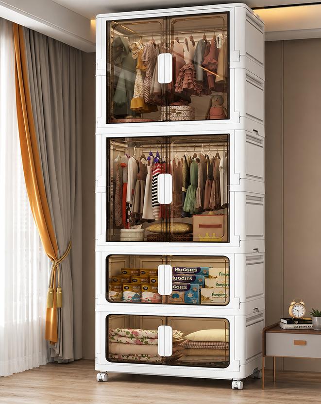 Sasimo 2-Wardrobe 8-Door 4-Shelf Plastic foldable Cupboard PC Collapsible Wardrobe