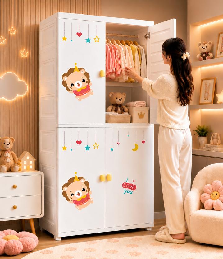 Sasimo 1-Wardrobe 4-Door 2-Shelf Plastic foldable Cupboard PC Collapsible Wardrobe