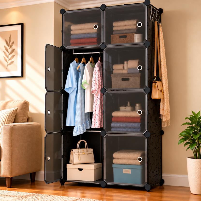 Sasimo 8-Door 8-Shelf Plastic kids Collapsible Cupboard Carbon Steel Collapsible Wardrobe