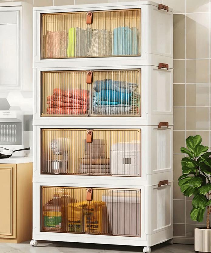 Sasimo 4-Door 4-Shelf Plastic foldable Cupboard PC Collapsible Wardrobe