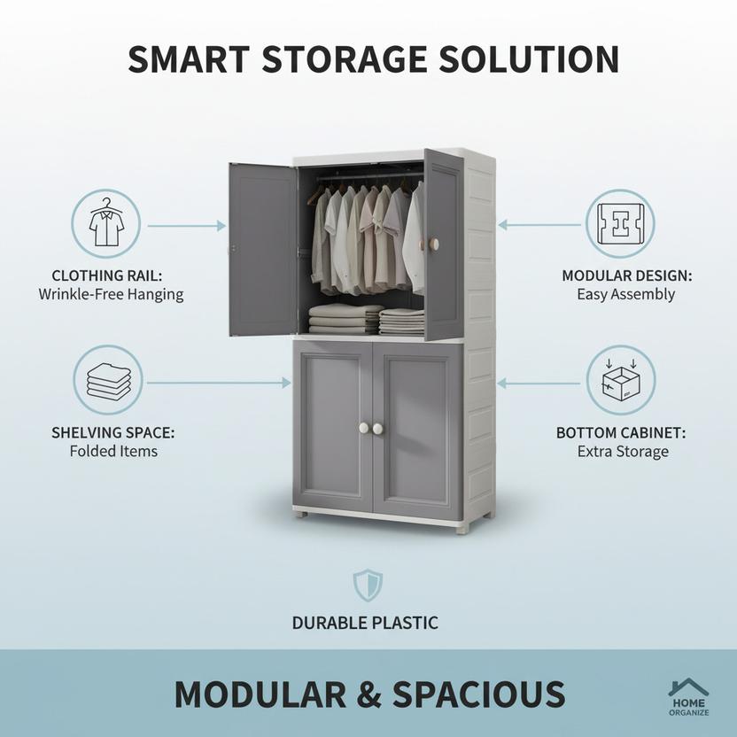 Sasimo 1-Wardrobe 4-Door 2-Shelf Plastic foldable Cupboard PC Collapsible Wardrobe