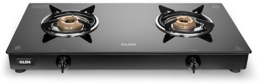 Glen Rapid 2 Burner Brass Burner ISI Glass Manual Gas Stove at ₹2,499 – Flipkart