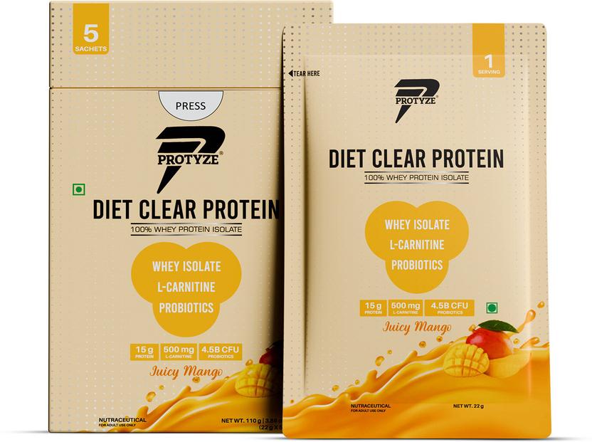 Protyze Diet Clear Whey Isolate - 330 g, Mango product pack