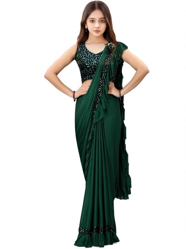 Dhyey Fashion Solid/Plain Bollywood Lycra Blend Saree