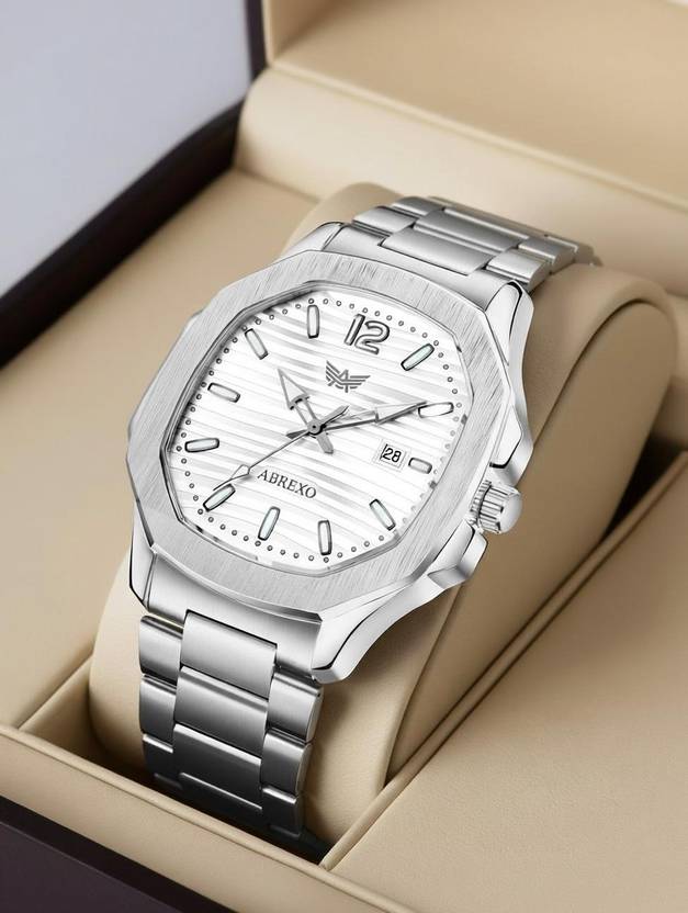 Abrexo Abx4569-Silver Nautilus Series Date Working Square Silver Dial Silver Quartz Watch