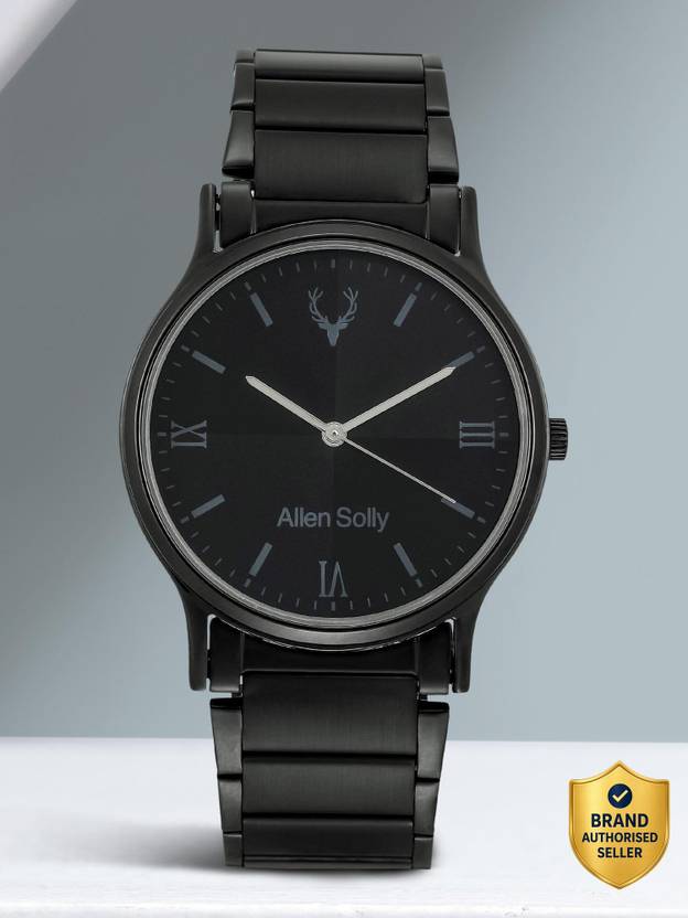 Allen Solly AS000010E analog watch for men, black dial and black metal strap