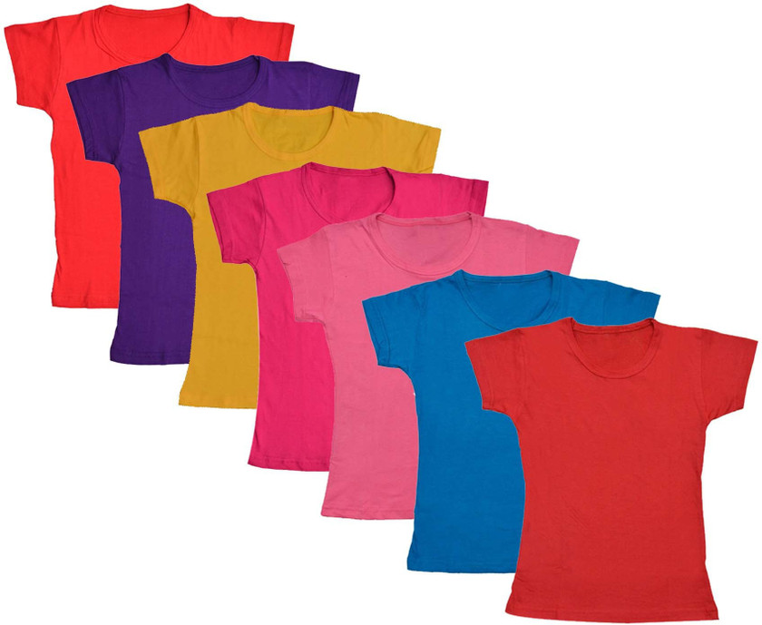 Pack of 4 Indistar Girls Cotton Half Sleeves Solid T-Shirts